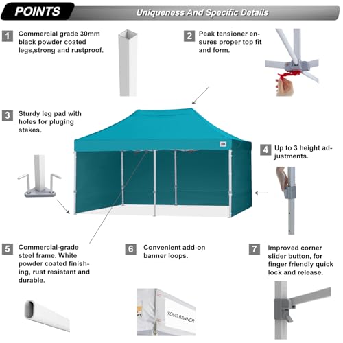 ABCCANOPY Easy Pop Up Canopy Tent with Sidewalls 10x10 Commercial -Series, White