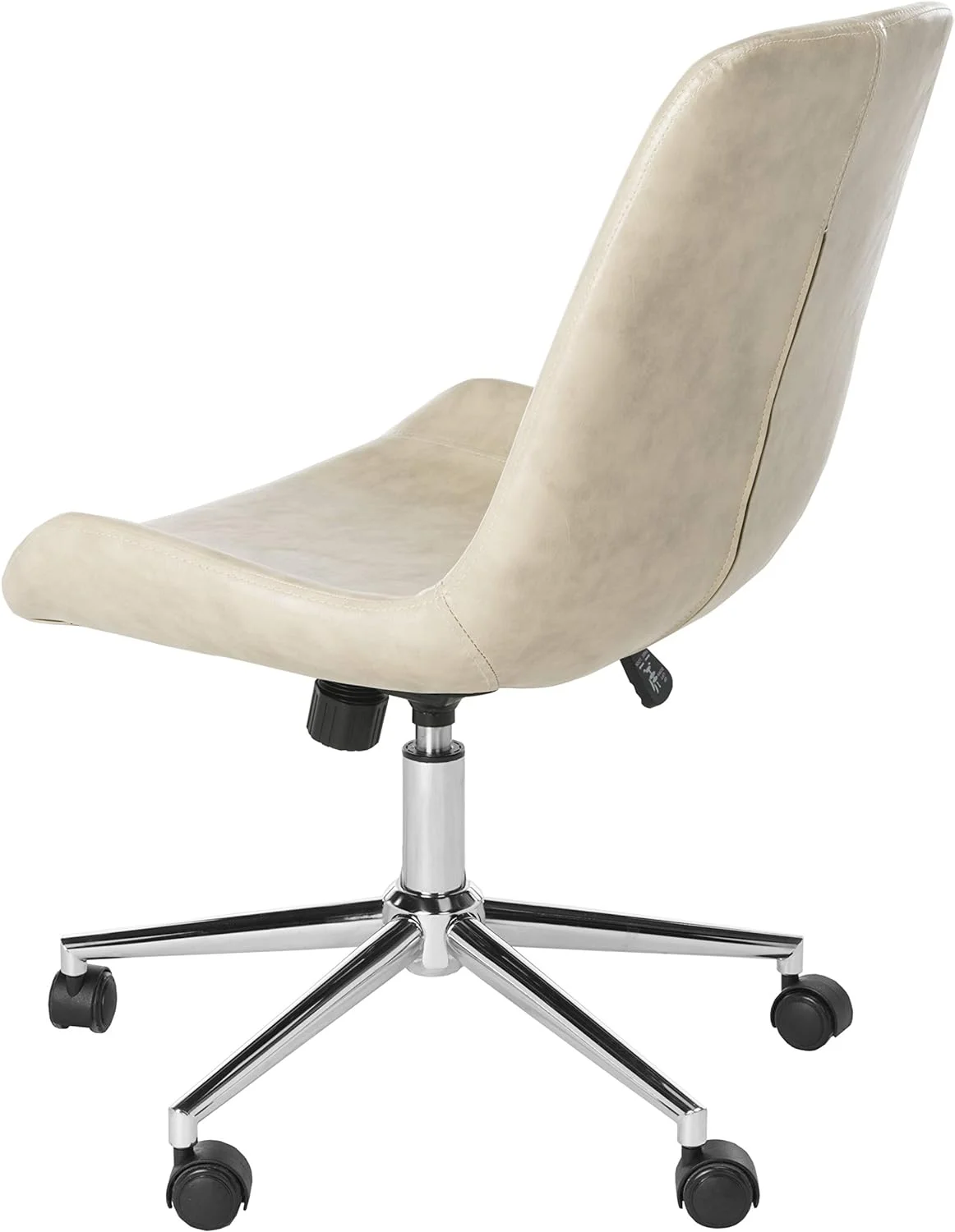 home collection fletcher beige faux leather/ chrome swivel adjustable height office desk chair