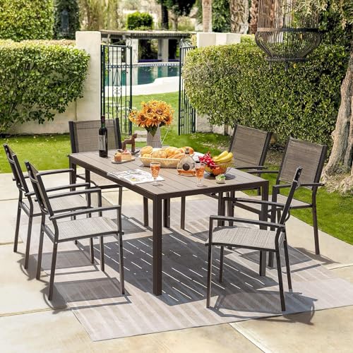 Homall Patio Dining Set 7 Pieces Outdoor Furniture Table and 6 Textilene Chairs, Light Grey