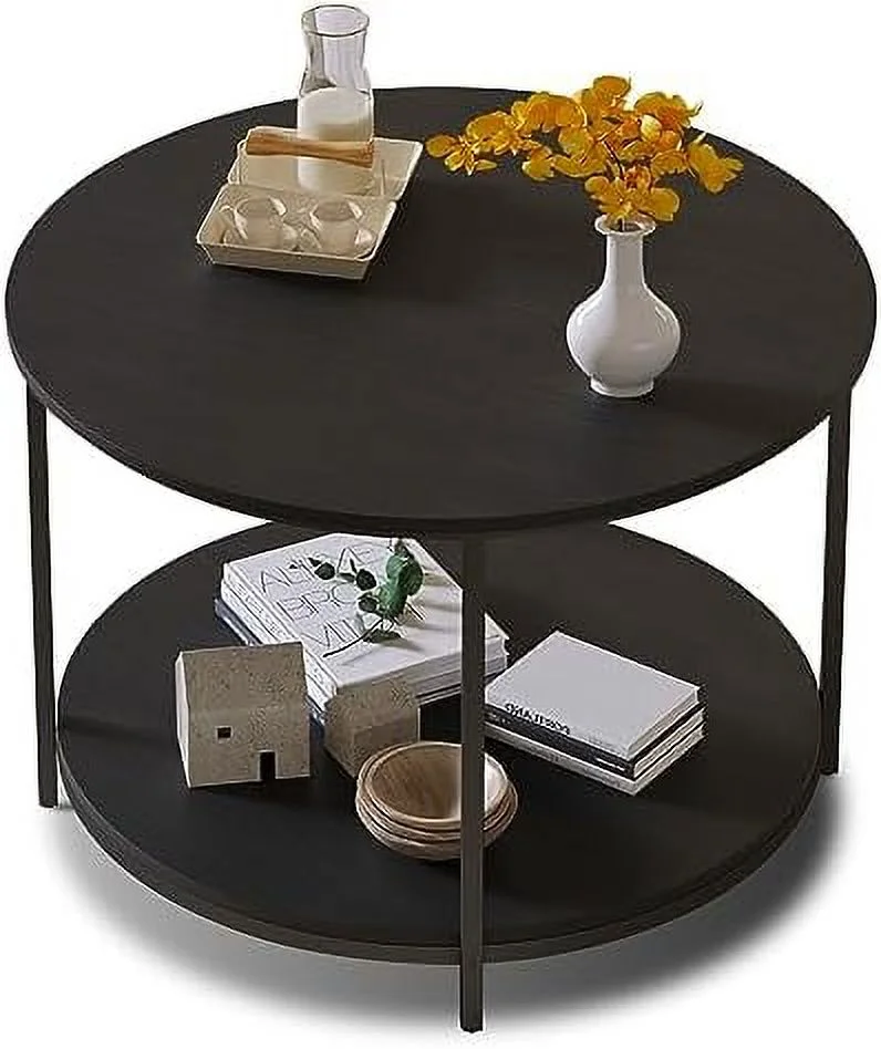 RUNFAYBIU Wood Round Coffee Table - 31.5" W x 22" H Coffee Table for Living Room  Home  with Wooden Desktop & Sturdy Metal Legs &