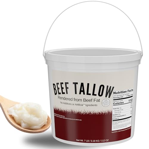 Beef Tallow for Cooking 7 LB Bulk Pail w/Safety Seal - Also For Skin or Face to create Soap, Cream, Balms, or Mositurizer