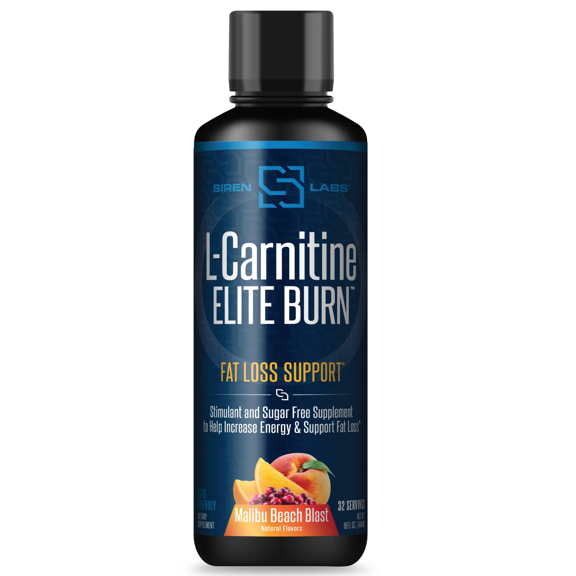Siren Labs L-Carnitine Elite Burn Liquid Keto Fat Burner and Metabolism Activator - Fat Loss Support Keto Friendly Weight Loss Increase Energy-Stimulant Free - Malibu Beach Blast 3000mg (32 Servings)