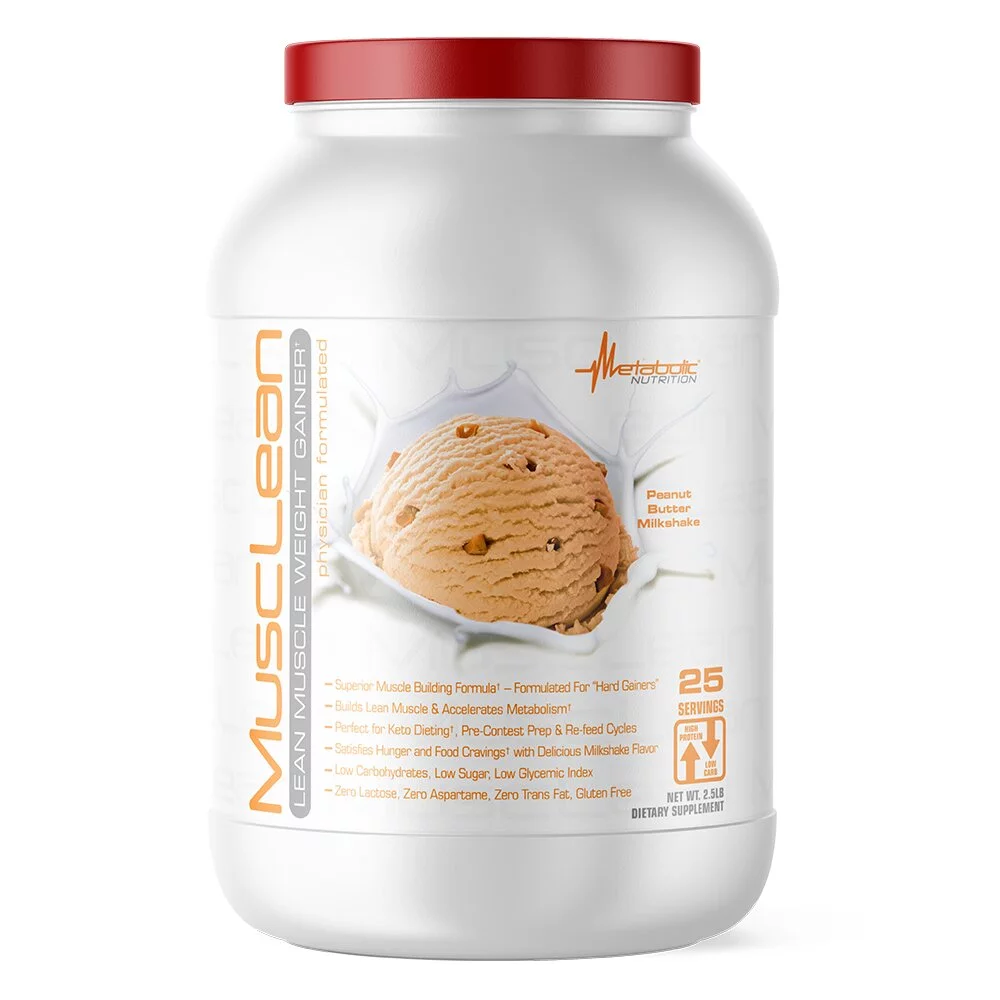 Metabolic Nutrition MuscLean Milkshake Low Carb Keto Diet Whey High Protein Meal Replacement Peanut Butter Flavor 2.5lb 25 servings *EN