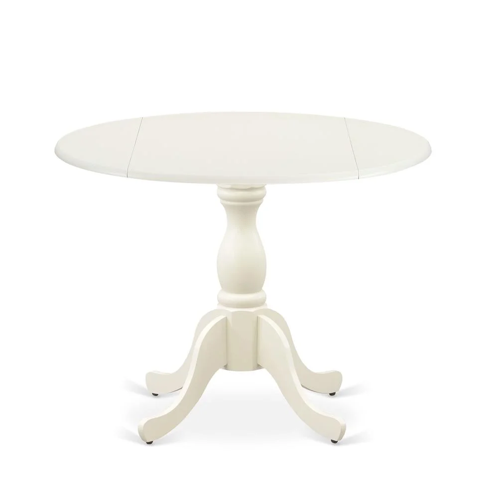 East West Furniture Modern Kitchen Table with Drop Leaves - Linen White Table Top and Linen White Pedestal Leg Finish