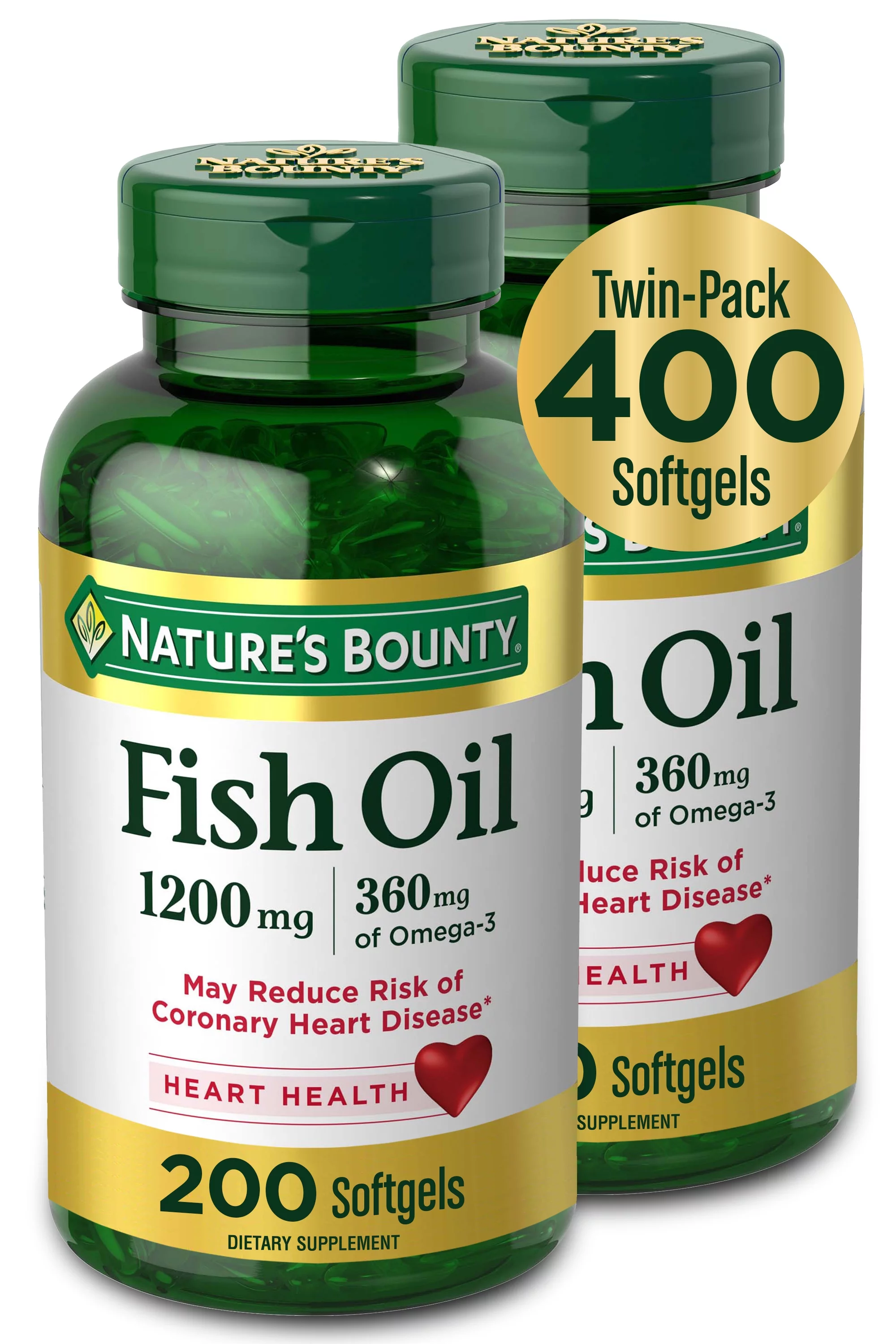 Nature's Bounty Fish Oil Softgels, 1200 Mg, 200 Ct , 2 Pack