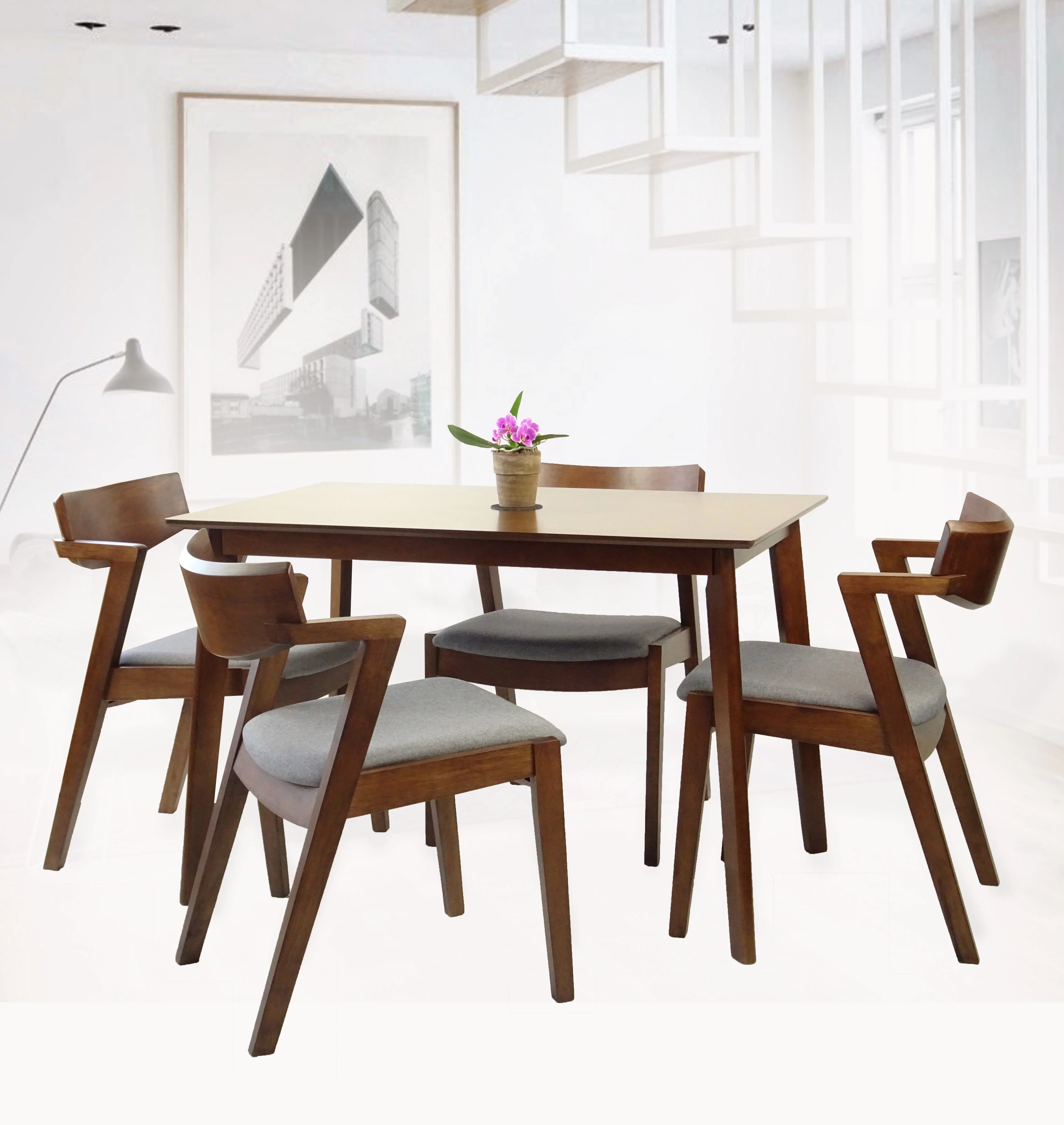 Kitchen Modern Wood Mandy Round Dining Table Medium Brown Finish