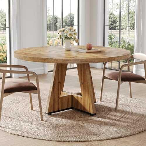 LITTLE TREE Round Dining Table for 4-6 People, 47 Inches Dining Room Table with Wooden Pedestal Base, Grey Dinner Tables, Circle Kitchen Tables for Dining Room, Kitchen, Living Room(Table Only)