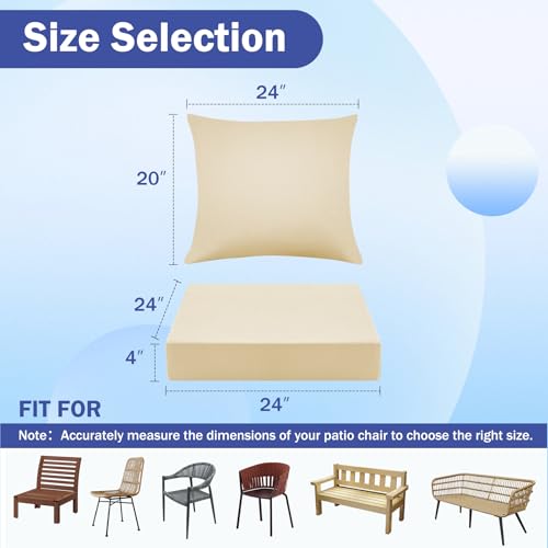 Outdoor Seat Cushion Set, Waterproof & Fade Resistant Patio Chair Cushions, Outdoors Cushion for Patio Furniture, 24 x 24 x 5.75 Inch, Outdoor Couch Cushions with Handle and Ties, Navy Blue