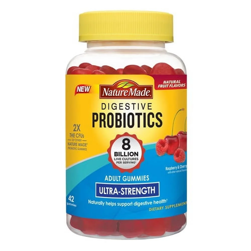Nature Made Digestive Probiotics Ultra Strength Raspberry And Cherry Adult Gummies, 42 Ea, 3 Pack