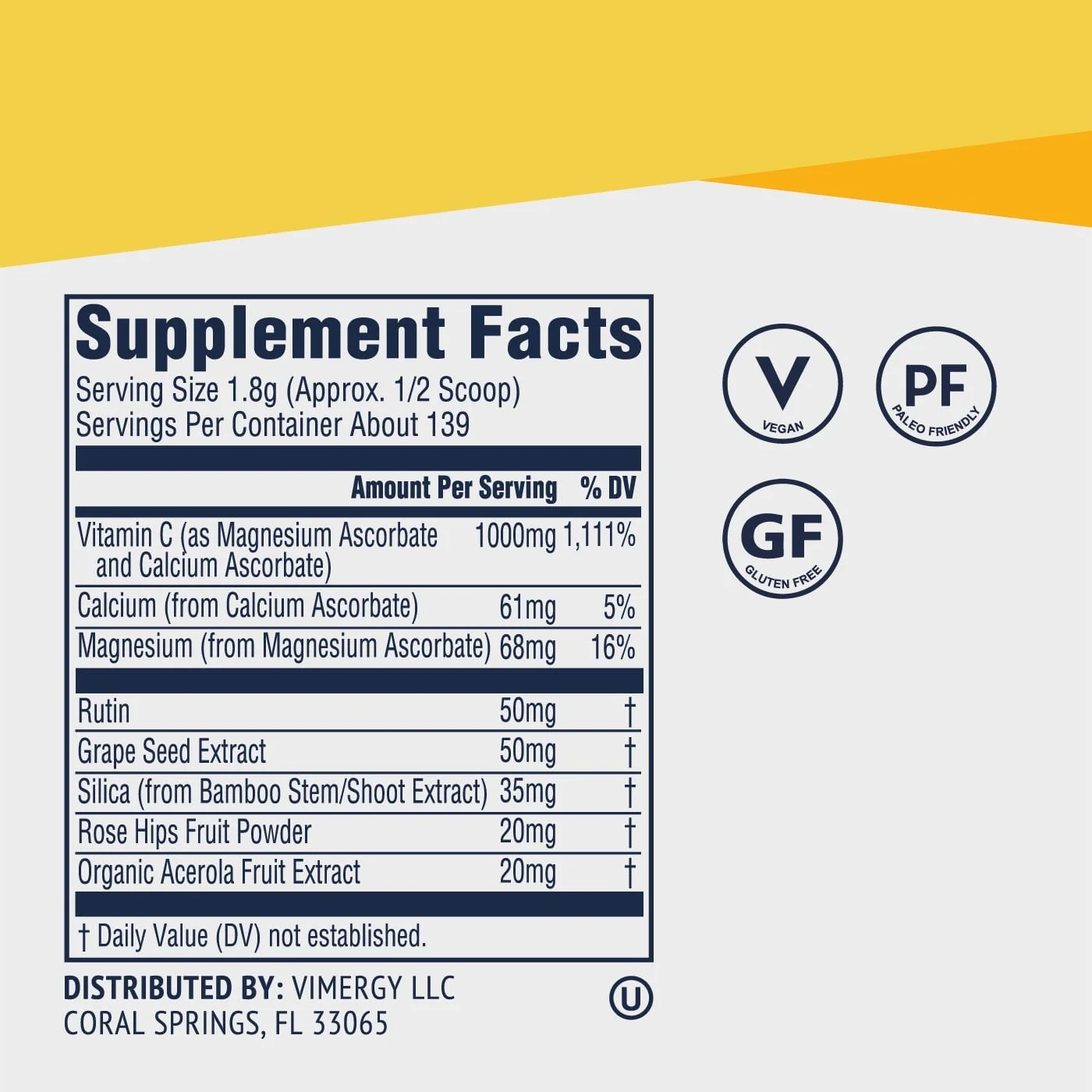 Vimergy Micro-C Immune Powder TM *- 250g– 139 servings – 1000mg/serving