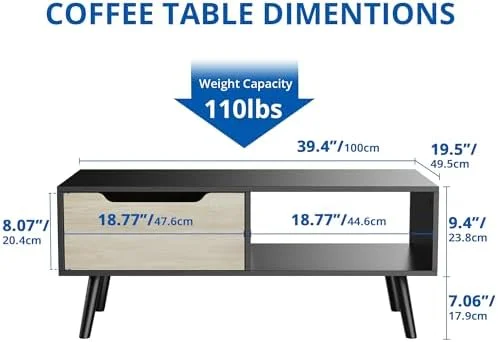 RUNFAYBIU Modern Coffee Table  Wooden Cocktail Table with   Minimalist Hallway Table  Mid Century Modern Coffee Table for Living Room Apartment Reception  Black