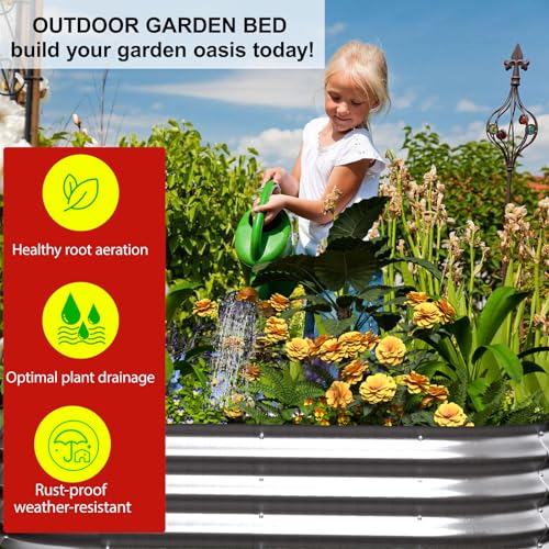Galvanized Raised Garden Bed Kit, 4x2x1ft Outdoor Oval Metal Planter Raised Beds, Galvanized Planter Raised Garden Boxes for Vegetables, Fruits, Flower(Green).