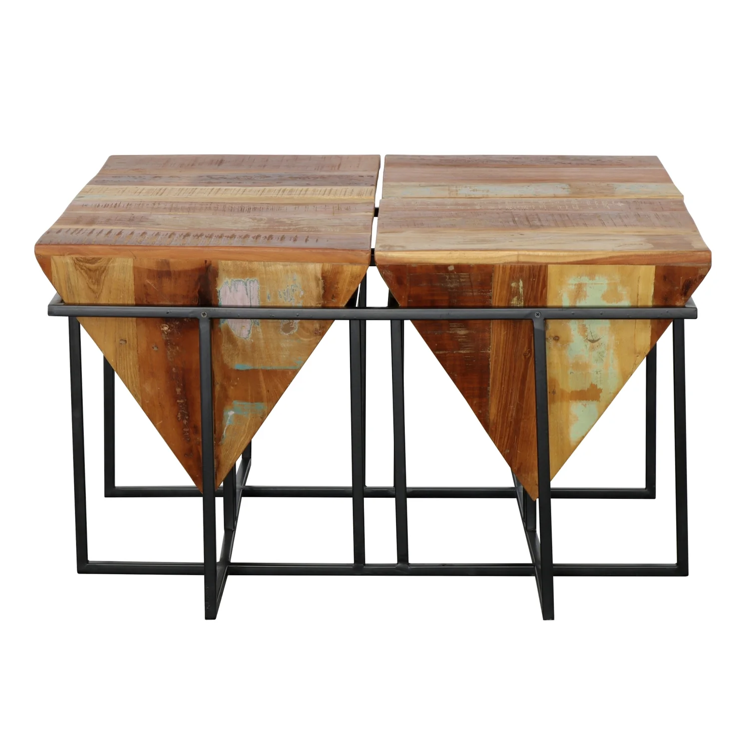 Coast to Coast Scarlett Midcentury Reclaimed Wood & Iron Square Pyramid Cocktail Table