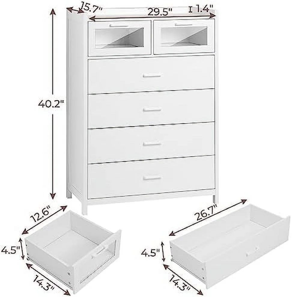HOOMHIBIU Black Dresser for Bedroom  6 Drawer with LED Lights  Tall Wood Chest of Drawers  Modern Double Organizer  Large Capacity  Cabinet Entryway 6 Drawers-Tall