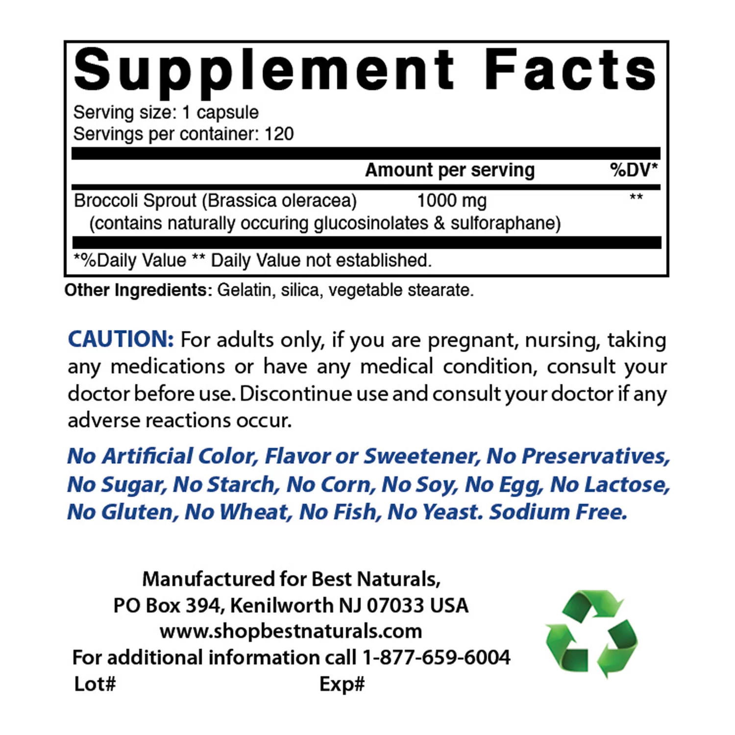 2 Pack Best Naturals Broccoli Sprouts Extract 1000 mg 120 Capsules