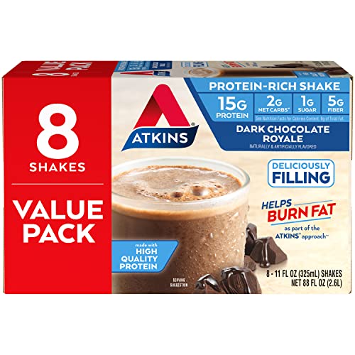 Atkins Creamy Milk Chocolate PLUS Protein Shake, 30g Protein, 7g Fiber, 2g Net Carb, 1g Sugar, Keto Friendly, Low Carb, High Protein Drink, 12 Count
