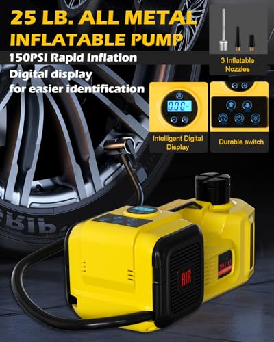 Electric Car Jack, 5 Ton 12V Digital Display Electric Jack for Car with E-Impact Wrench, Tire Inflator Pump and LED Light, (Lifting Range: 6.1~17.7 Inch) for Sedan, SUV, Truck Tire Change Replacement