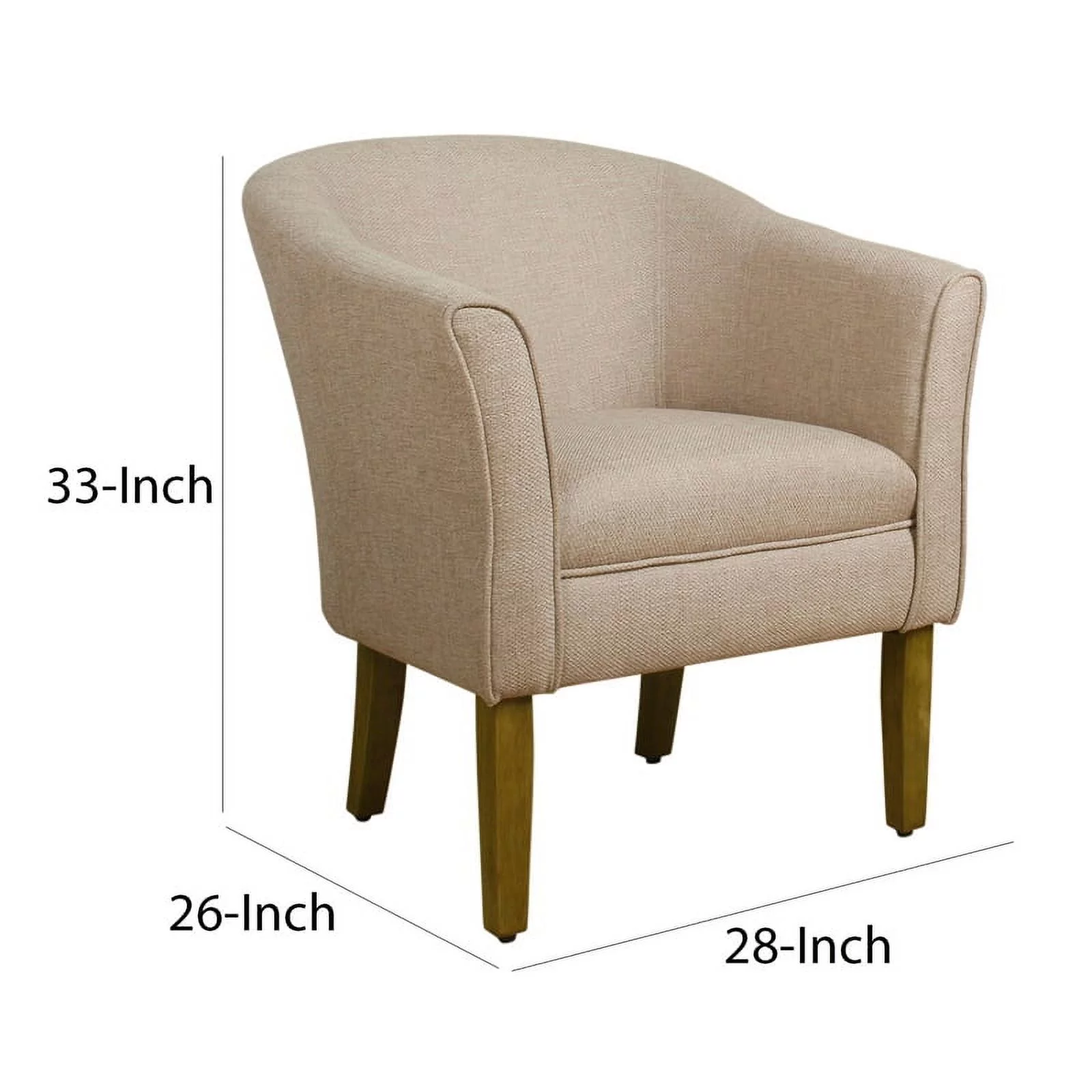 Fabric Upholstered Wooden Accent Chair with Barrel Style Back, Cream and Brown