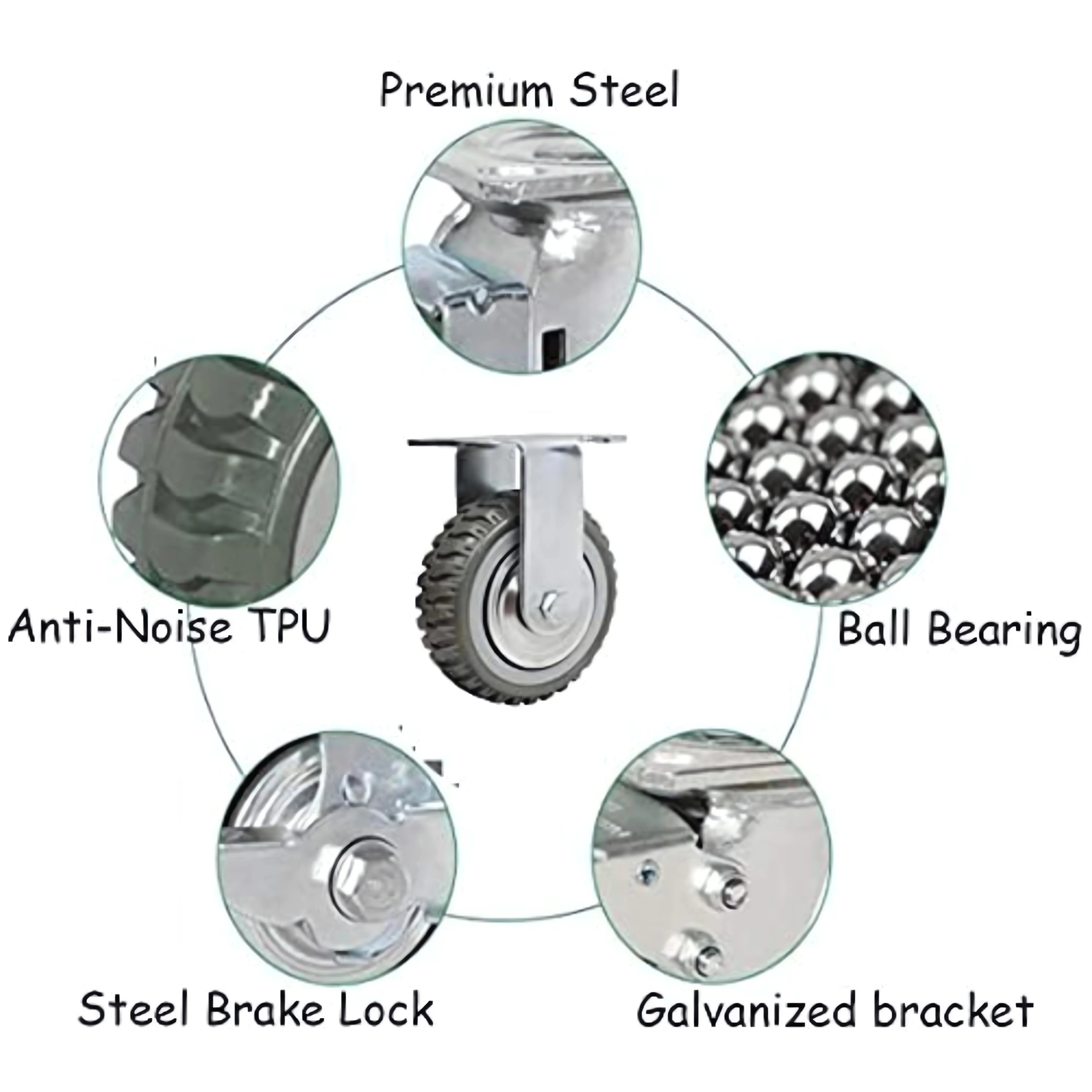 tonchean 4 Pack 8'' Caster Wheels, Heavy Duty Anti-Skid Rubber Swivel Casters with 360° Rotation Ball Bearing Silent Top Plate, Grey