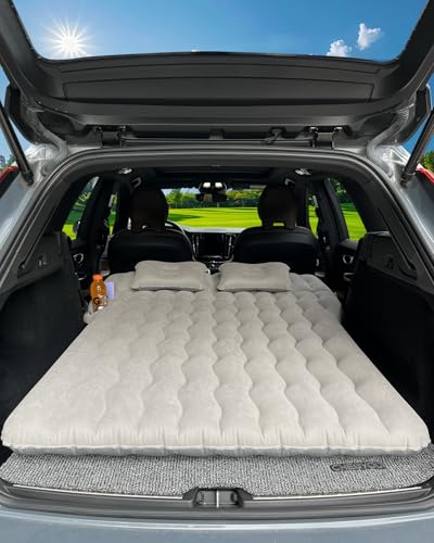 SUV Air Mattress, Inflatable SUV Mattress Bottle and Phone Holder Thickened Flocking & PVC Surface Car Air Mattress with Electric Air Pump Travel Mattress for Car Camping Road Trip (Black)