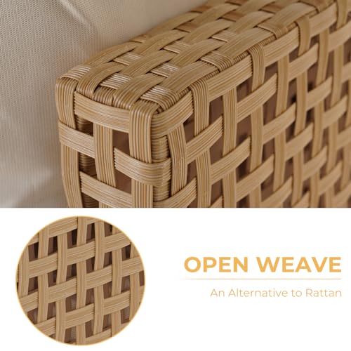 Grand patio 7-Piece Wicker Patio Furniture Set, Boho Outdoor Conversation Set Sectional Sofa with Water Resistant Thick Cushions and Coffee Table, Cream