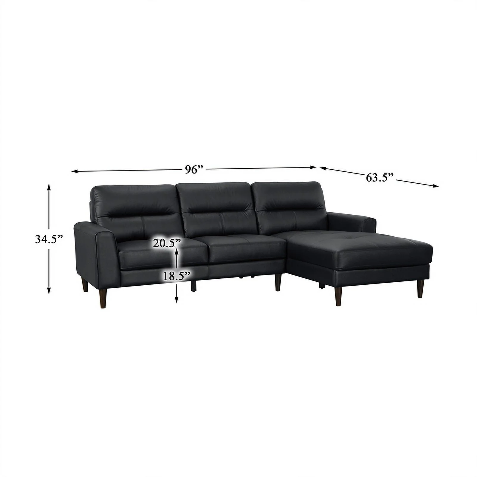 Lexicon Lewes 2-Piece Leather Match Sectional with Right Chaise in Black