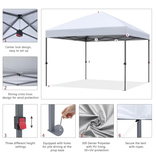 ABCCANOPY Pop Up Canopy - Outdoor Patio Portable Canopy Tent Heavy Duty for Backyard and Deck with 4 Sandbags(White, 10x10)