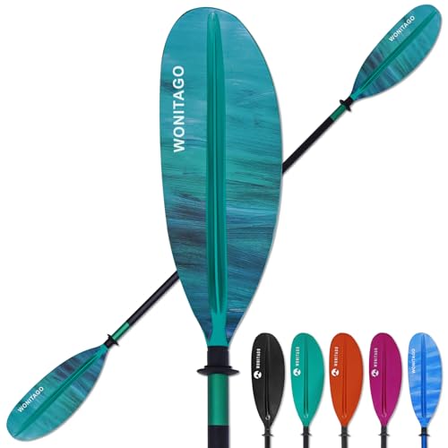 Kayak Paddle with Aluminum Shaft and Reinforced PP Blade, Floating Kayak Oar for Kayaking Canoeing and Boating, 220 cm/86 inches - 230 cm/90 inches