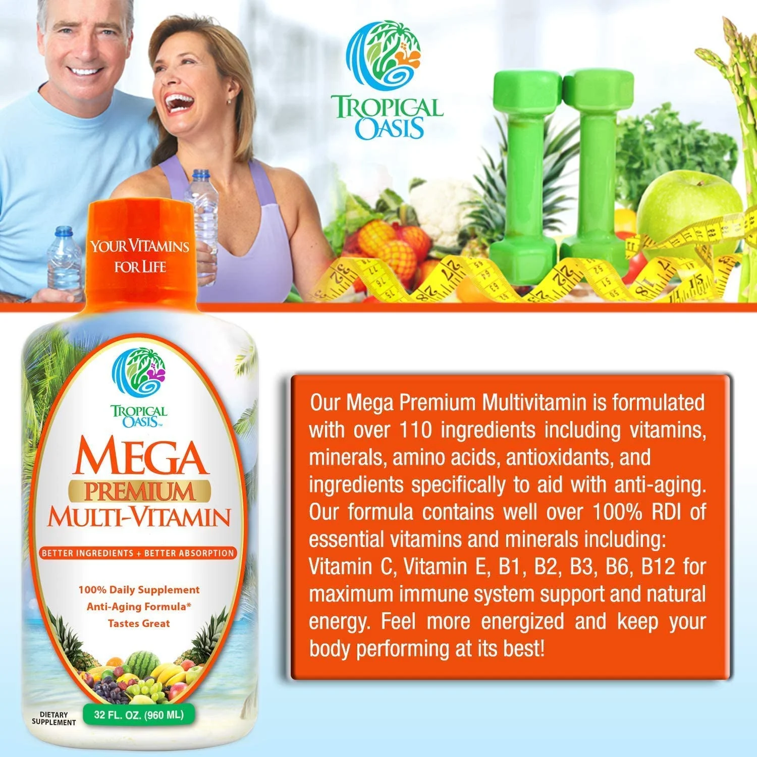 Tropical Oasis Mega Premium Multi-Vitamin 32 fl oz Liq