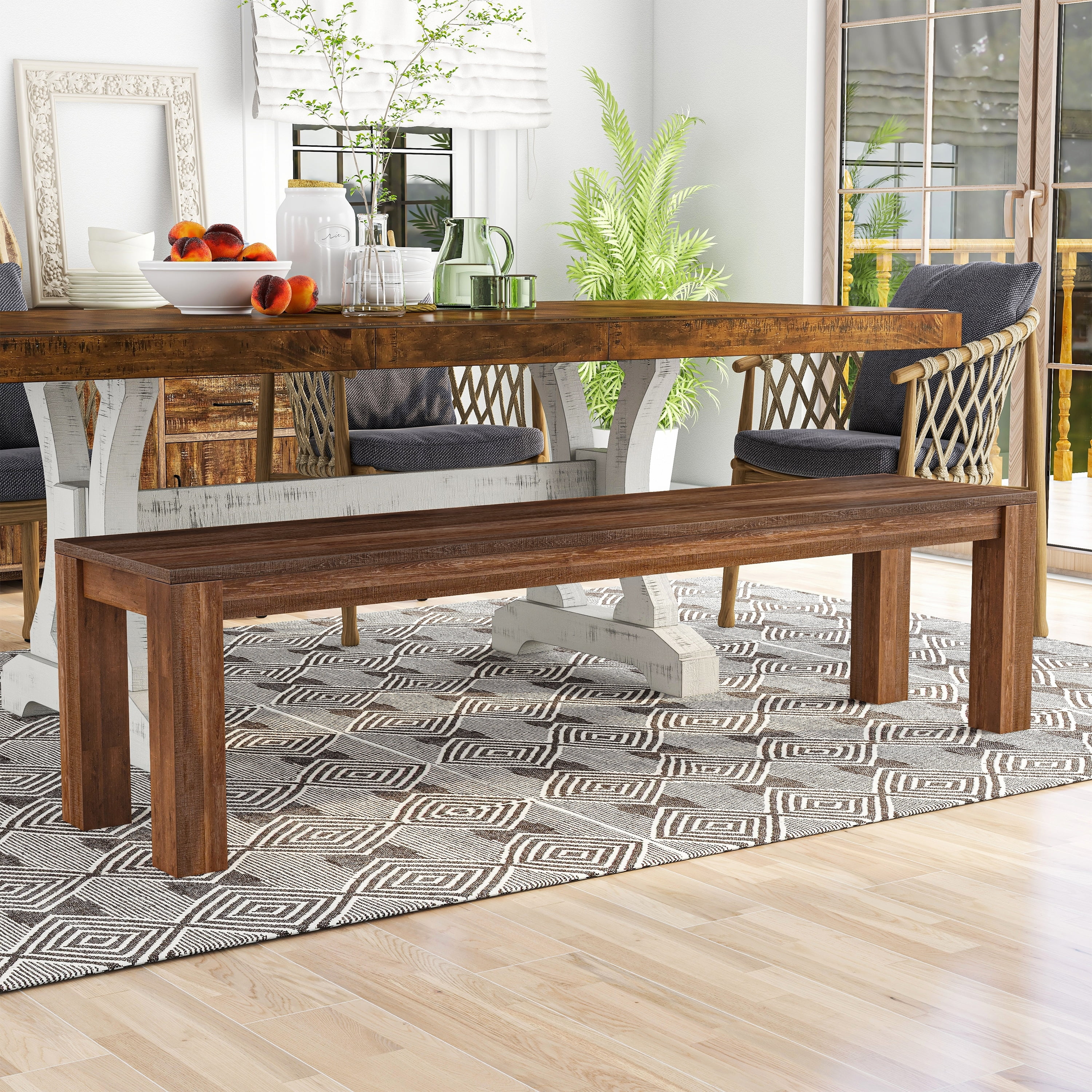 Furniture of America Anaisha Rustic Solid Mango Wood Dining Bench by  46-inch