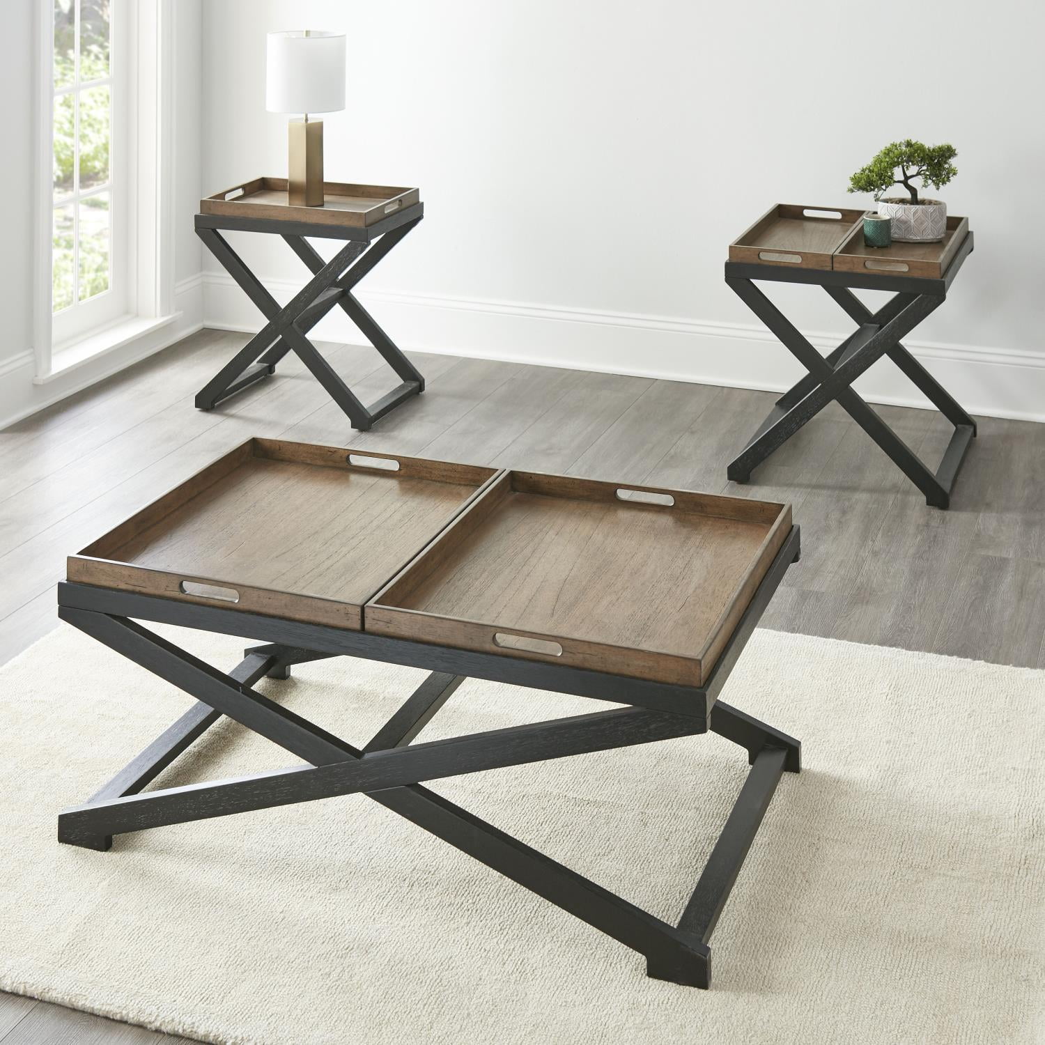 Topeka Walnut and Ebony Solid Wood Chairside Table