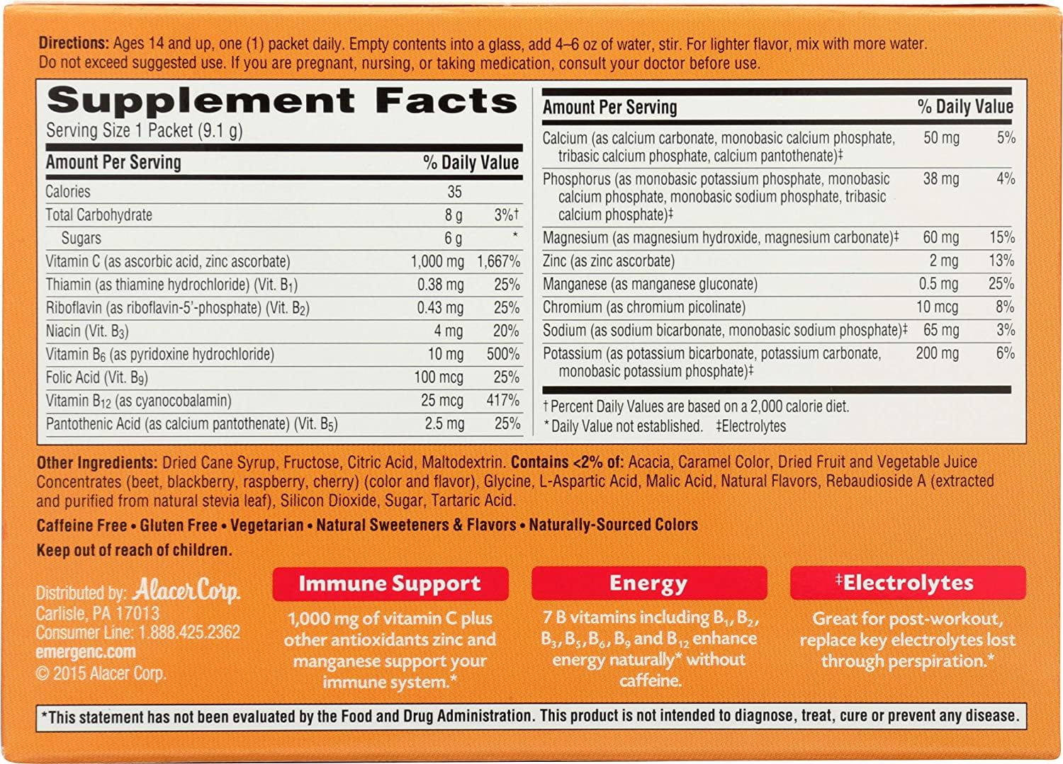 Alacer Emergen-C Vitamin C Raspberry - 1,000 Mg - 30 Packets