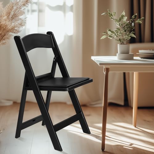 Resin Stackable Folding Chairs,Plastic Foldable Chair with Padded Seats,Indoor/Outdoor Folding Chairs for Events,280 lbs Weight Capacity (Black, 1 Pack)