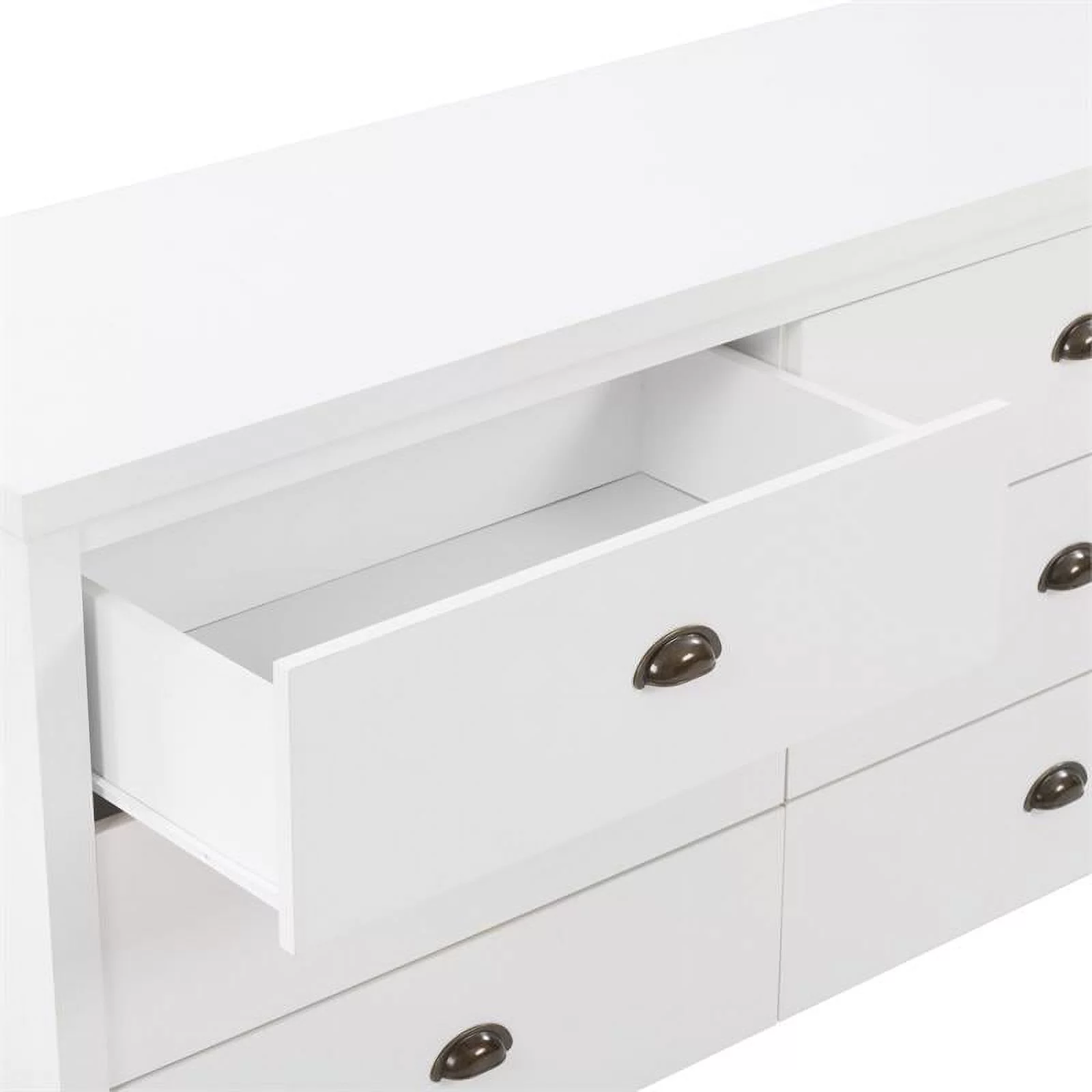 Boston White Engineered Wood Grain Finish 6 Drawer Wide Dresser