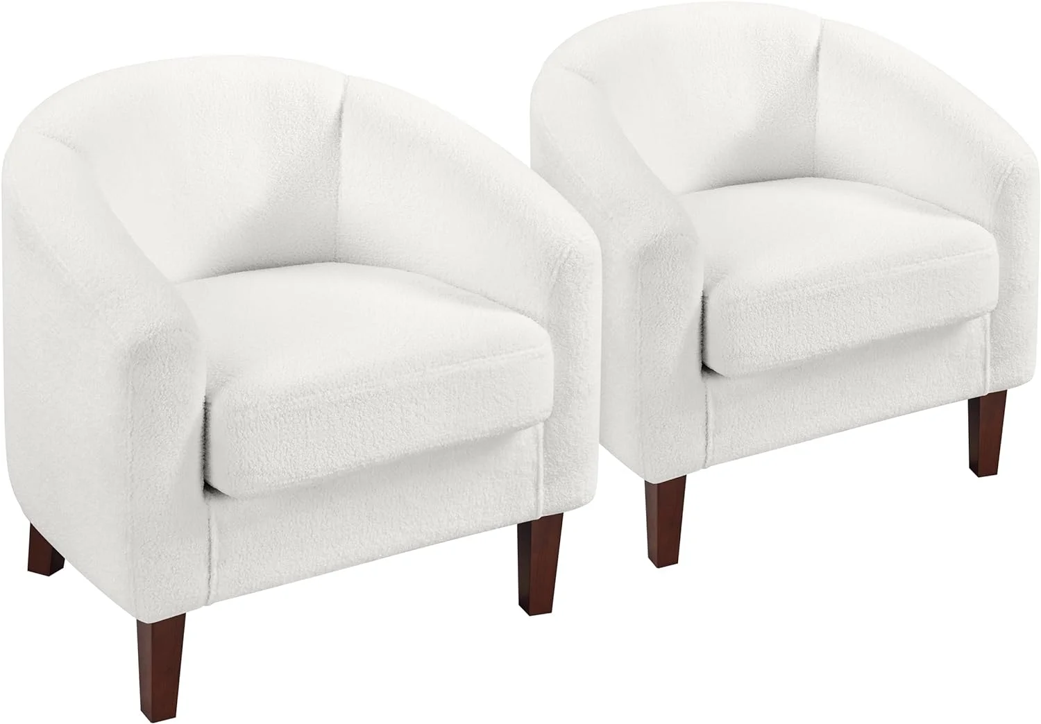 Comfy Barrel Accet Chair Set Of 2 - Teddy Fleece Livig Room Chair Club Chair With Thick Cushio & Soft Backrest, Guest Chair For Office, Bedroom & Waitig Room, White
