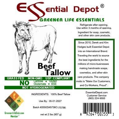 Essential Depot Beef Tallow - 1 Quart (32 oz nt wt) - Grass Fed - Non-GMO - Keto Friendly - Food Grade - FREE from LACTOSE-GLUTEN-GLUTAMATE-BSE - Safety Sealed HDPE Container with Resealable Cap
