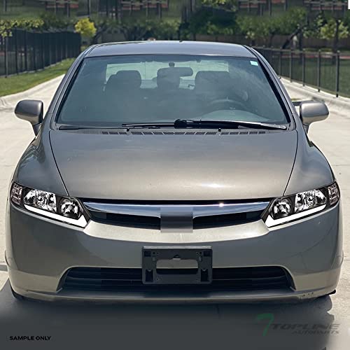 7422439226210 Compatible With 2006-2011 Honda Civic 4 Door Sedan Switchback Sequential LED Strip Bar Black Housing Headlights With Amber Reflector