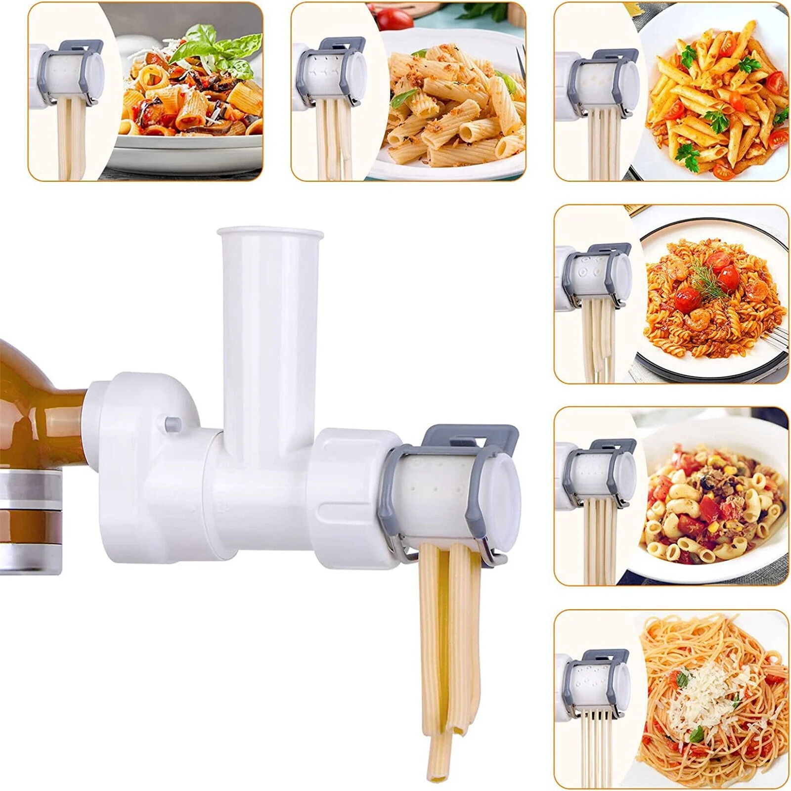 KingFurt 6X Pasta Roller & Food Meat Grinder Attachment- Automatic Spaghetti Noodle Maker for KitchenAid Mixers - White