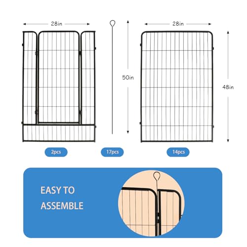 Dog Playpen,32 in(H) Pet Fence Outdoor for Rv Camping,Garden Fence Animal Barrie for Yard,Total 16 Panels with Gate 37.3Ft(L) Black Metal Temporary Fencing