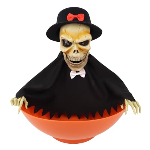 Needzo Animatronic Halloween Candy Bowl, Creepy Motion Activated Skeleton Trick or Treat Dish, 10 Inches