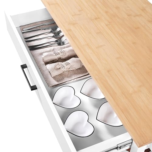 Yaheetech Kitchen Island Cart on Wheels with Bamboo Tabletop, 3-Tier Rolling Kitchen Island Microwave Cart with Drawer, Detachable Towel, 3 Hooks, 17