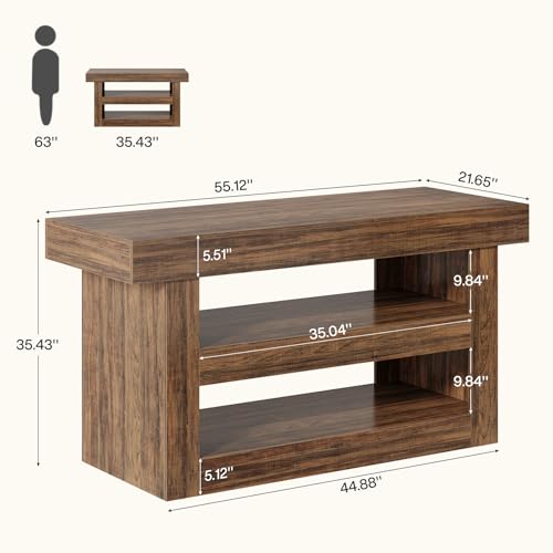 Tribesigns 55-Inch Kitchen Island with Storage, Farmhouse 3-Tier Stationary Island Table with Large Countertop, Wooden Coffee Bar Table Storage Cabinet for Kitchen, Dining Room, Living Room, Brown