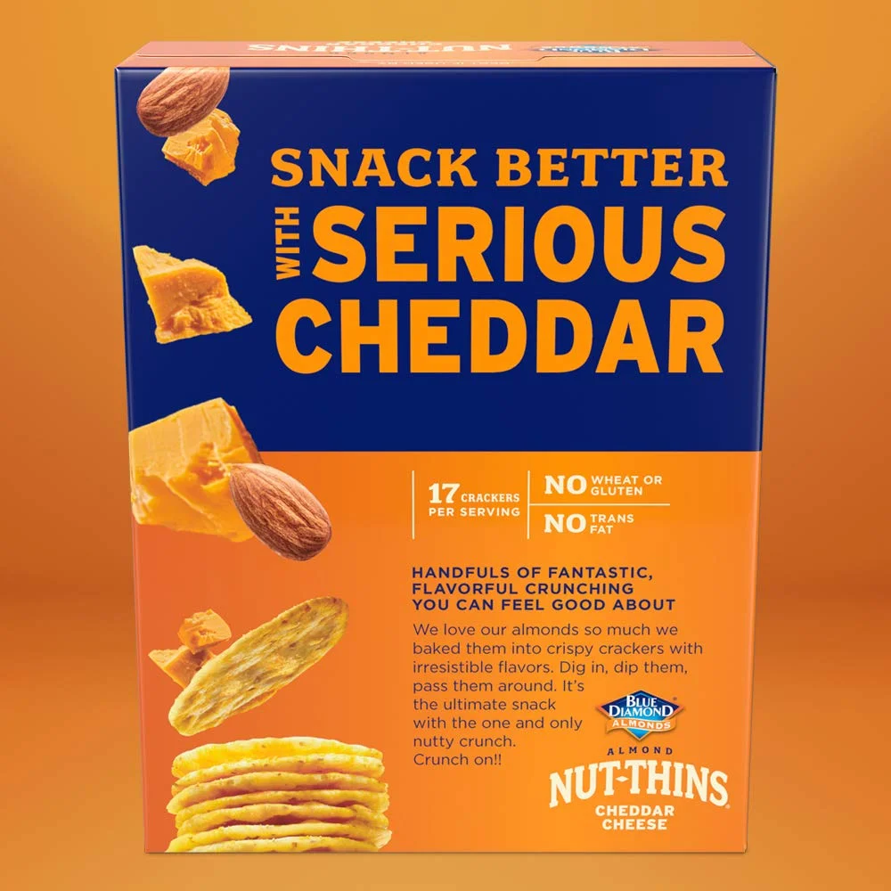 Blue Diamond Almond Nut-Thins Nut & Rice Cracker Snacks Cheddar Cheese 4.25 oz Pack of 4