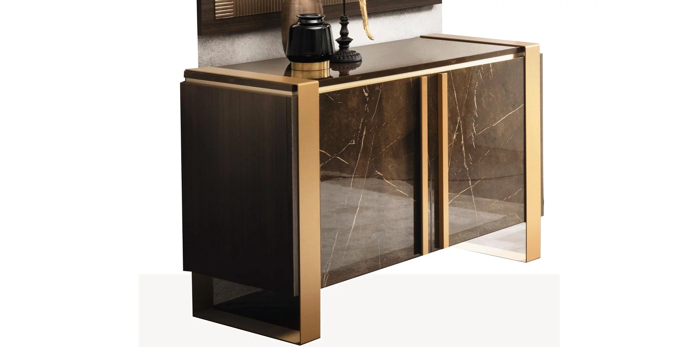 Shiny Brown Marble-finish 2 Doors Buffet ESSENZA ESF Modern Made in Italy