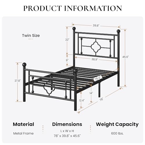 SHA CERLIN 14 Inches Full Size Metal Platform Bed Frame/Vintage Iron-Art Headboard and Footboard/Mattress Foundation for Storage/No Box Spring Needed/Noise-Free/Easy Assembly/Gold