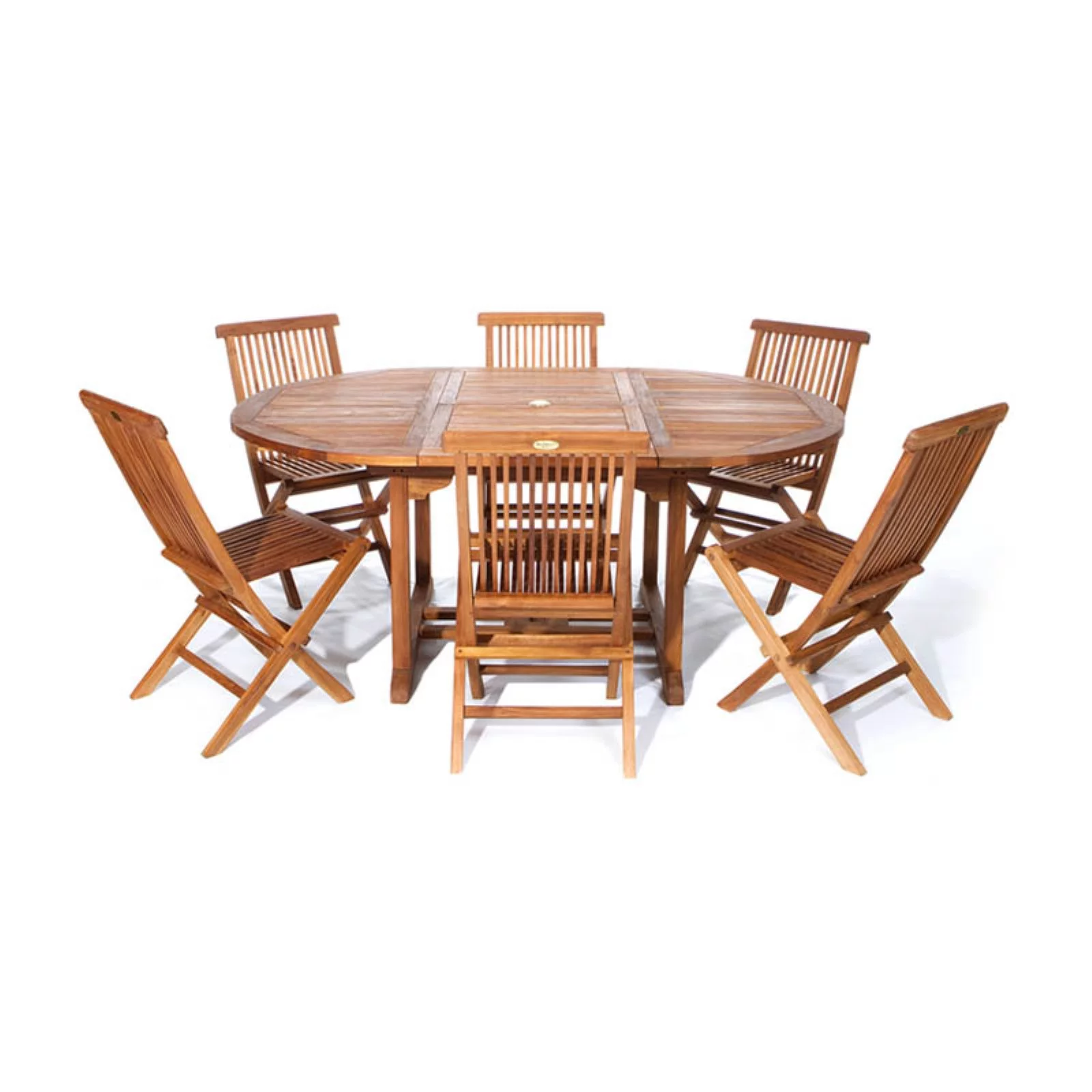 All Things Cedar Teak Oval Folding Patio Dining Set - Seats 6