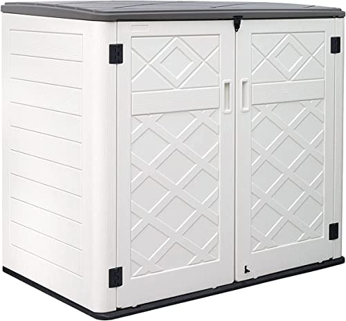 KINYING Horizontal Outdoor Storage Shed,47 Cu.ft Resin Outdoor Storage Cabinet Waterproof for Garden/Patio/Backyards