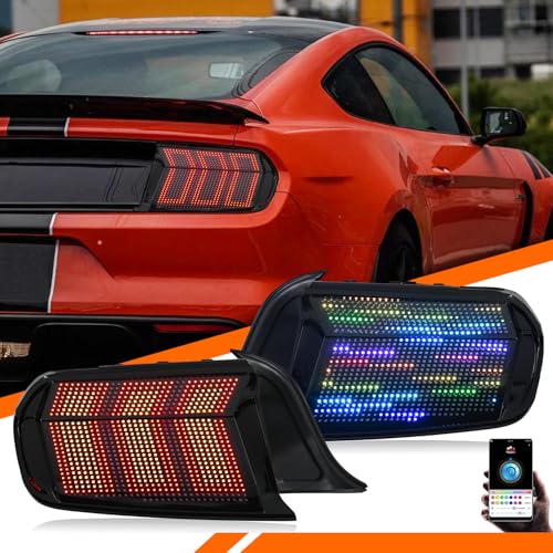 RGB LED Tail Light for Ford Mustang 2015-2023 Taillights Assembly [For Mustang GT & Shelby GT350 GT500] with Various Modes/RGB DRL/Sequential Turn Signal/Driver & Passenger Side Rear Light