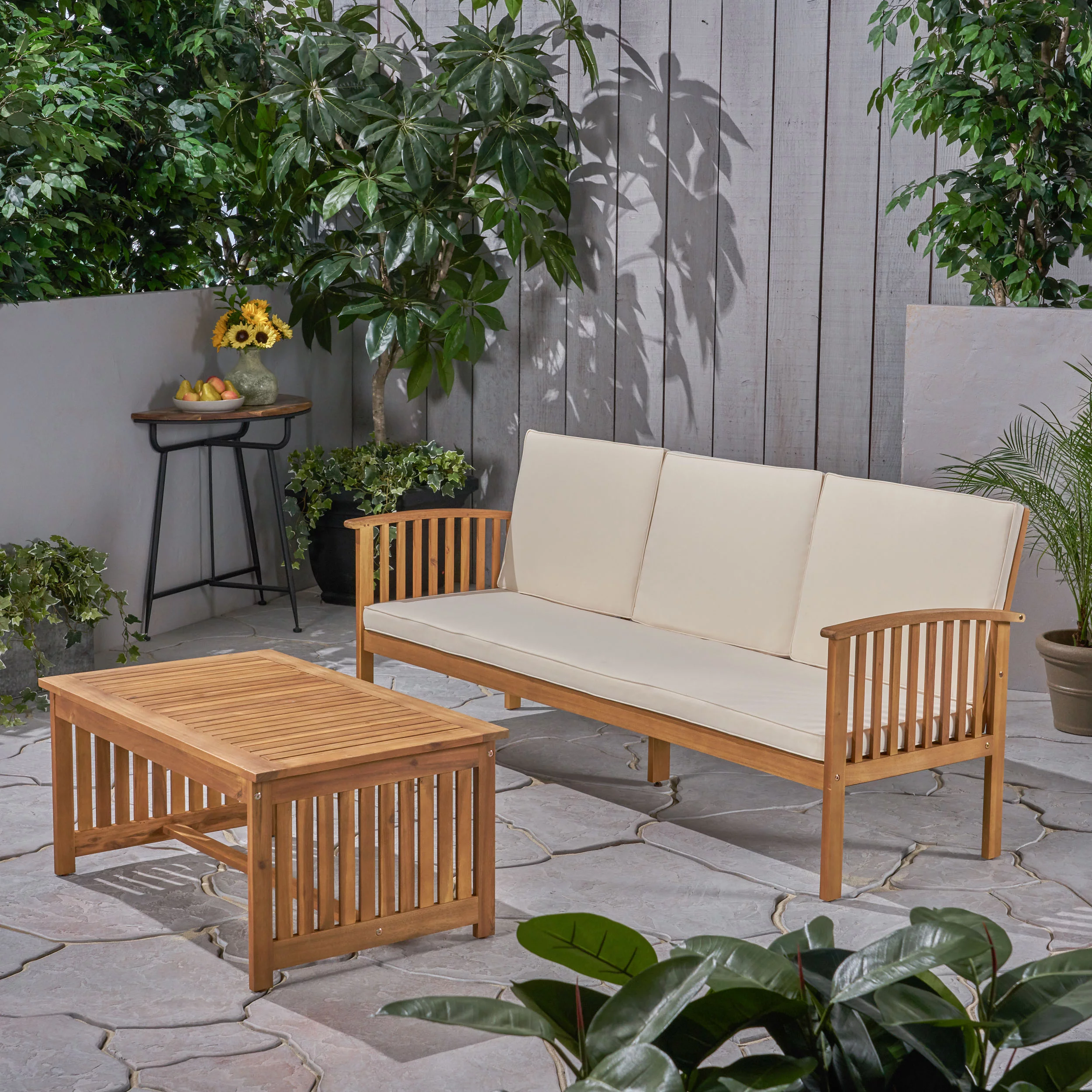 Noble House Carolina 2 Piece Outdoor Acacia Wood Sofa Set in Teak