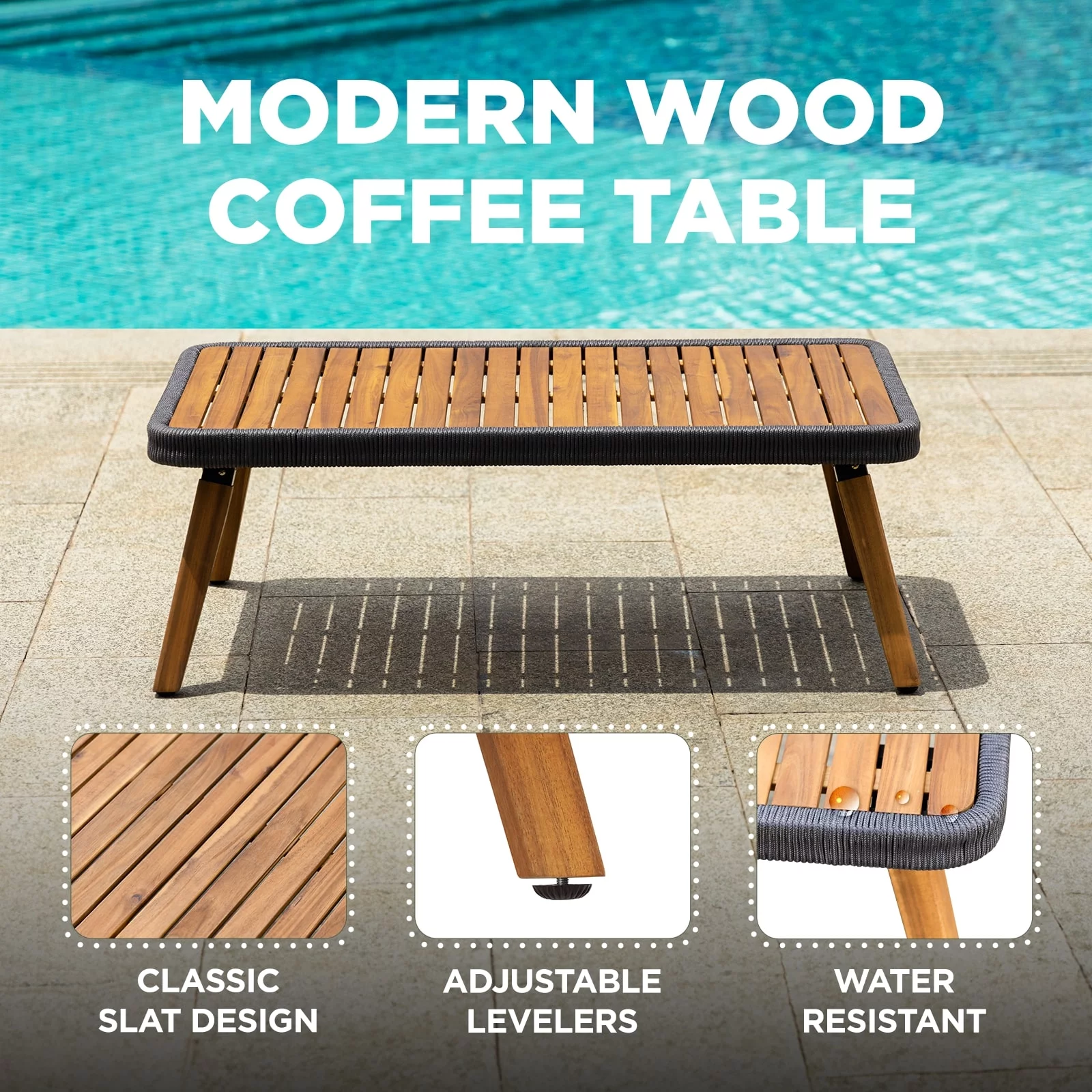 Aile Serene Wood Wicker Patio Conversation Set of 4, Thick Soft Cushions (Obsidian)